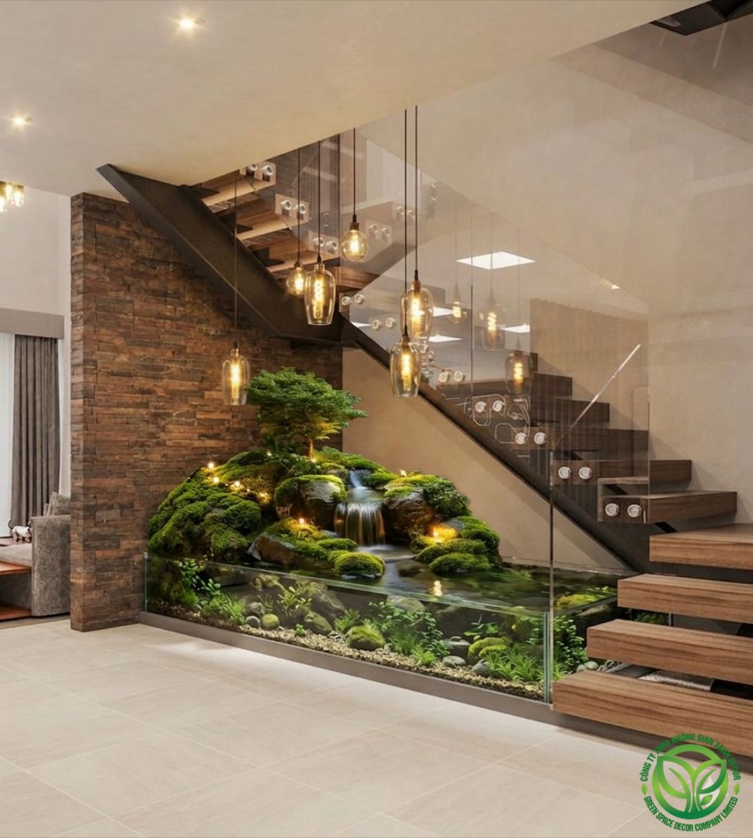 Thiết kế thi công terrarium, paludarium khu vực cầu thang