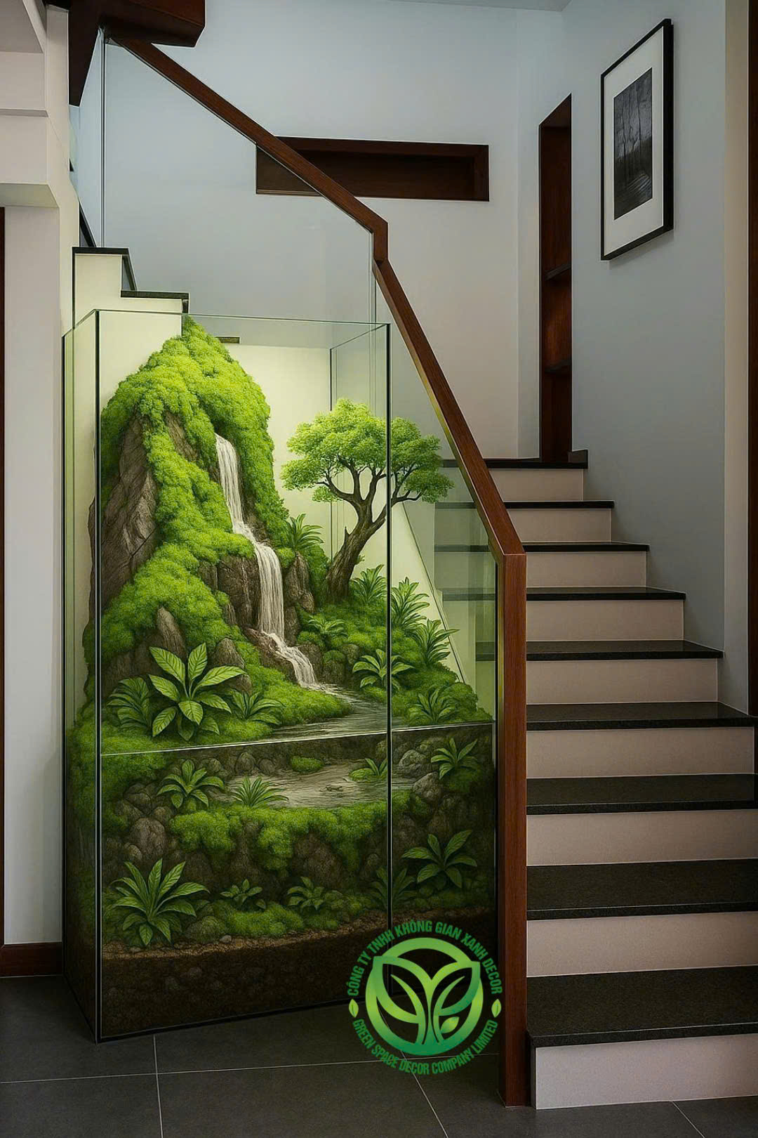 Thiết kế thi công terrarium, paludarium khu vực cầu thang